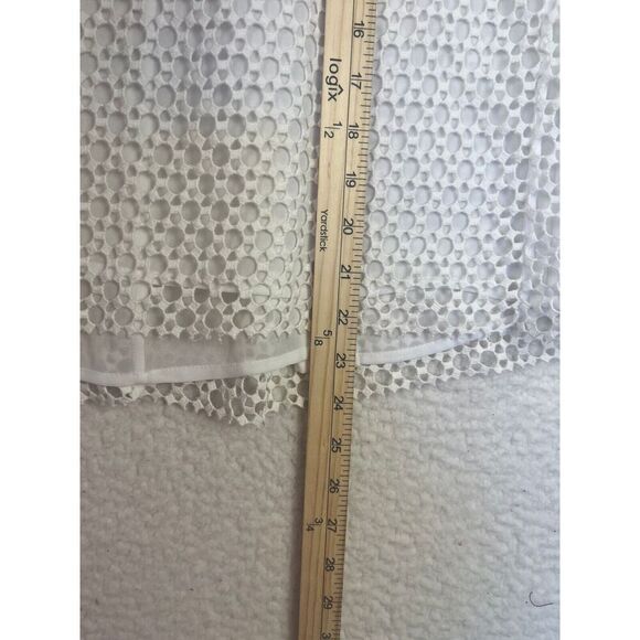 Tory Burch Crescent Guipure Lace Pleated Back Short Sleeve Top Off‎ White Size 4 - Picture 6 of 9